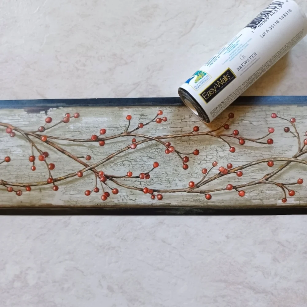 Wallpaper Border Country Winterberry Branches Grey